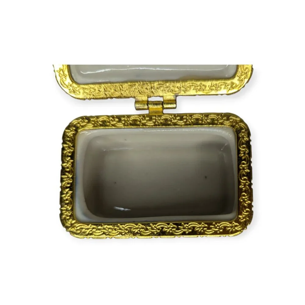 Ceramic Trinket Hinged Box Blue White Yellow and Pink 2.5
